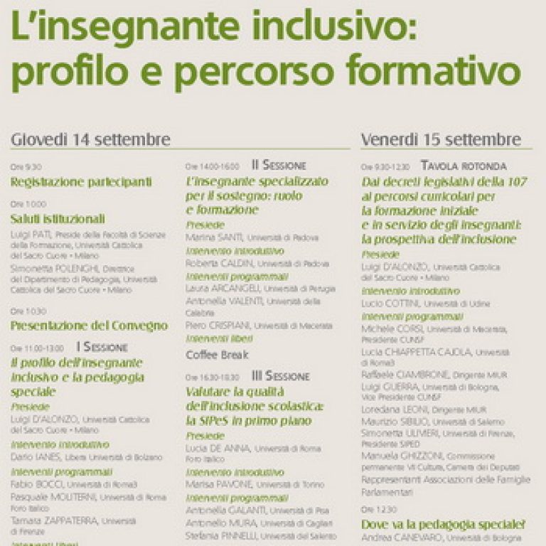 Convegno SIPES “L’insegnante inclusivo” – 14-15 settembre, Milano