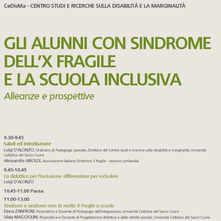 Giornata di studi “Gli alunni con sindrome dell’X Fragile e la Scuola Inclusiva” – 25 marzo, Milano