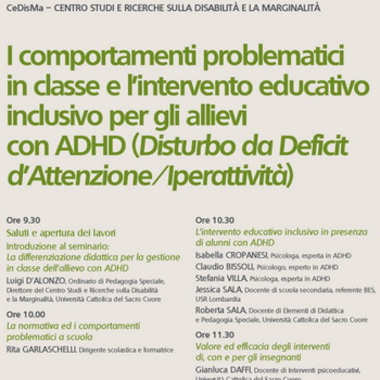 Seminario “I comportamenti problematici e l’intervento per allievi con ADHD” – 26 maggio, Milano