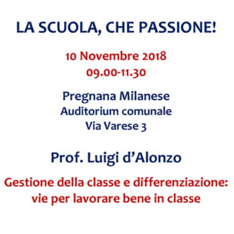 Relazione “Gestione della classe e differenziazione” – 10 novembre, Pregnana Milanese