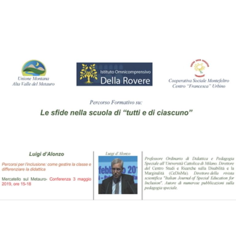 Relazione “Percorsi per l’inclusione. Come gestire la classe e differenziare la didattica” – 3 maggio, Mercatello sul Metauro (Pesaro e Urbino)