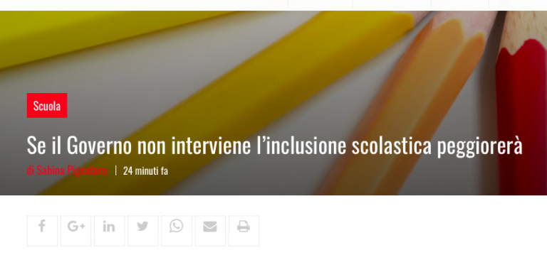 Articolo su Vita.it: “Se il Governo non interviene l’inclusione scolastica peggiorerà” di prof. Luigi d’Alonzo